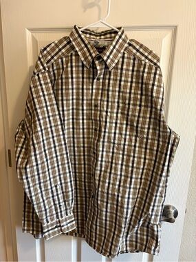 Ariat Men's Long-Sleeve Plaid Button-Down Shirt - Olive, Brown & White XL